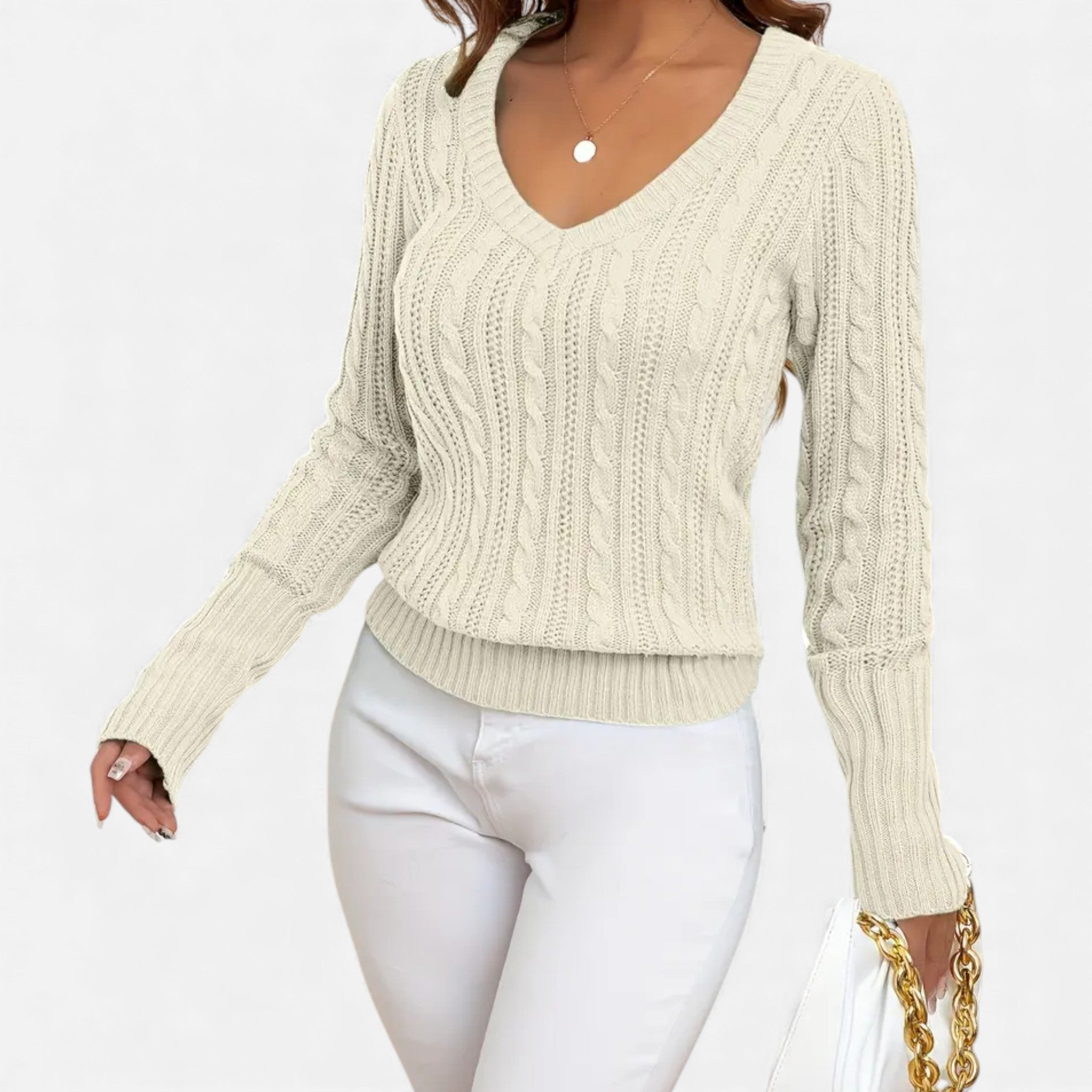Old Fortune | Damski Sweter Dzianinowy V-Neck z Wzorem