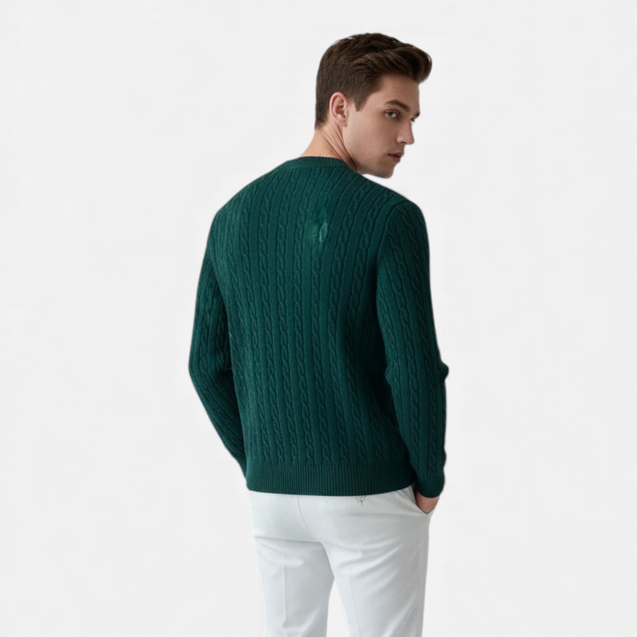 Old Fortune | Męski Sweter Dzianinowy z Okrągłym Dekoltem
