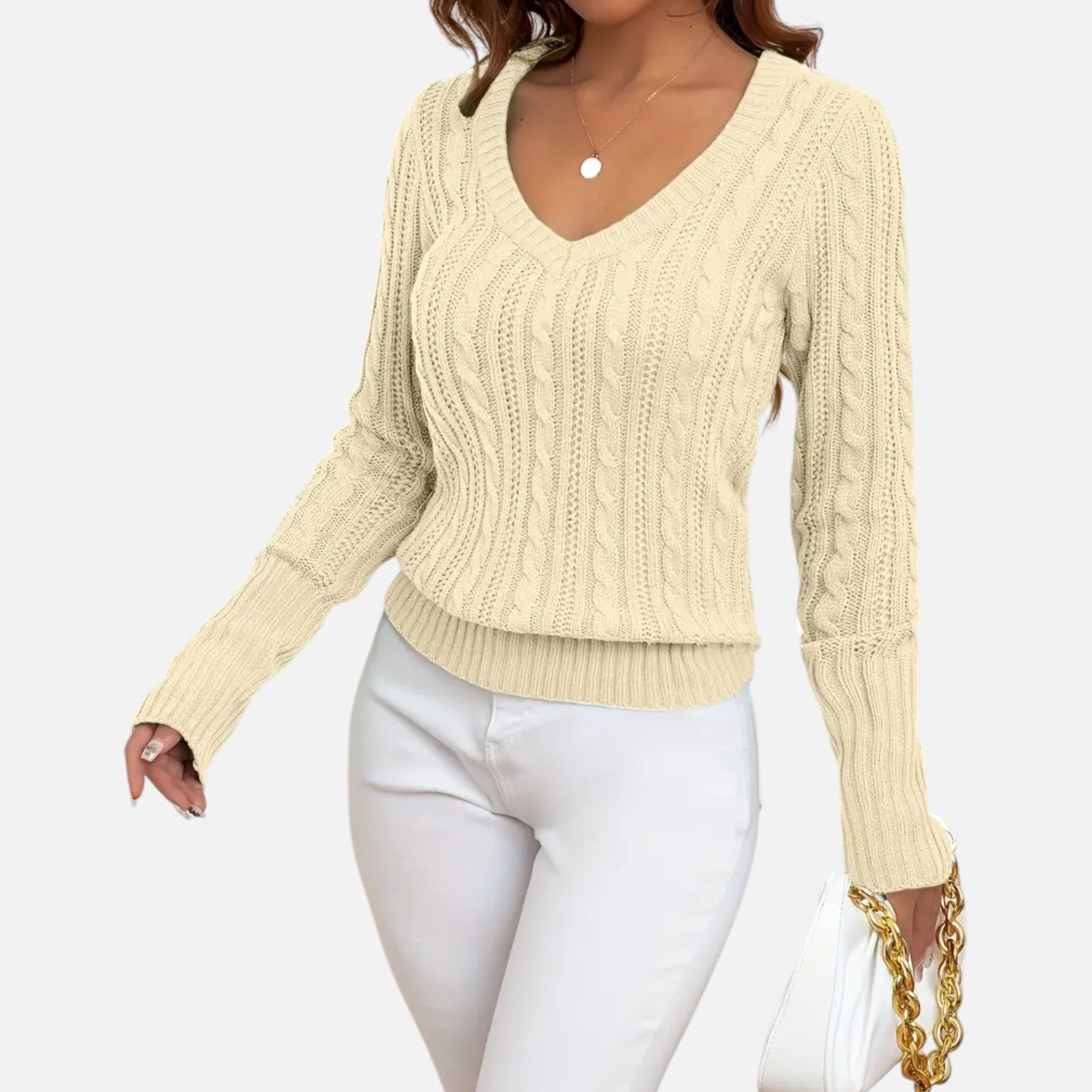 Old Fortune | Damski Sweter Dzianinowy V-Neck z Wzorem