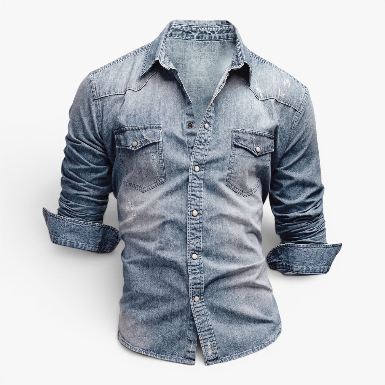 Old Fortune | Herren Jeanshemd Western mit Druckknöpfen und Taschen