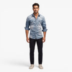 Old Fortune | Herren Jeanshemd Western mit Druckknöpfen und Taschen