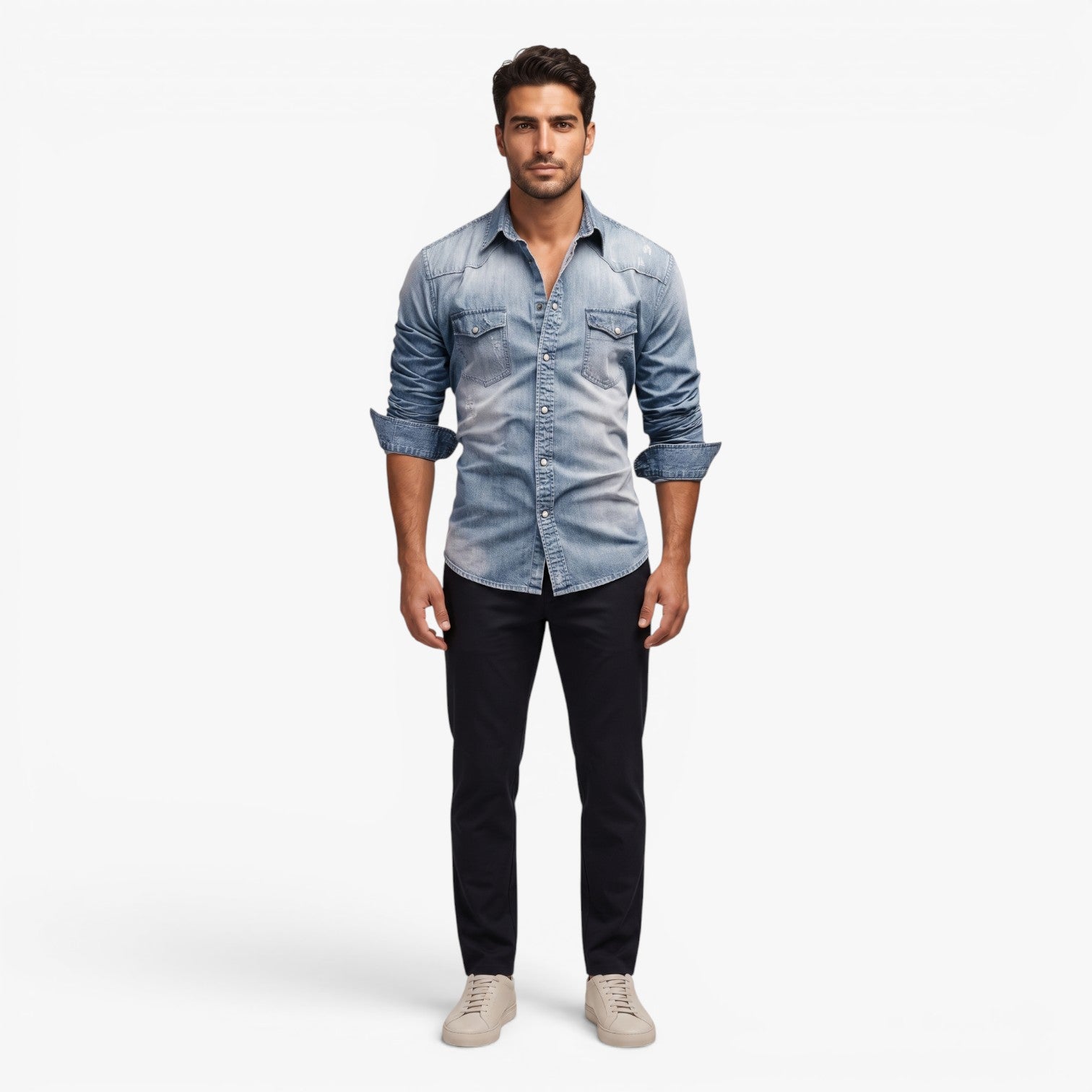 Old Fortune | Herren Jeanshemd Western mit Druckknöpfen und Taschen