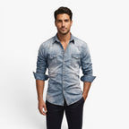 Old Fortune | Herren Jeanshemd Western mit Druckknöpfen und Taschen