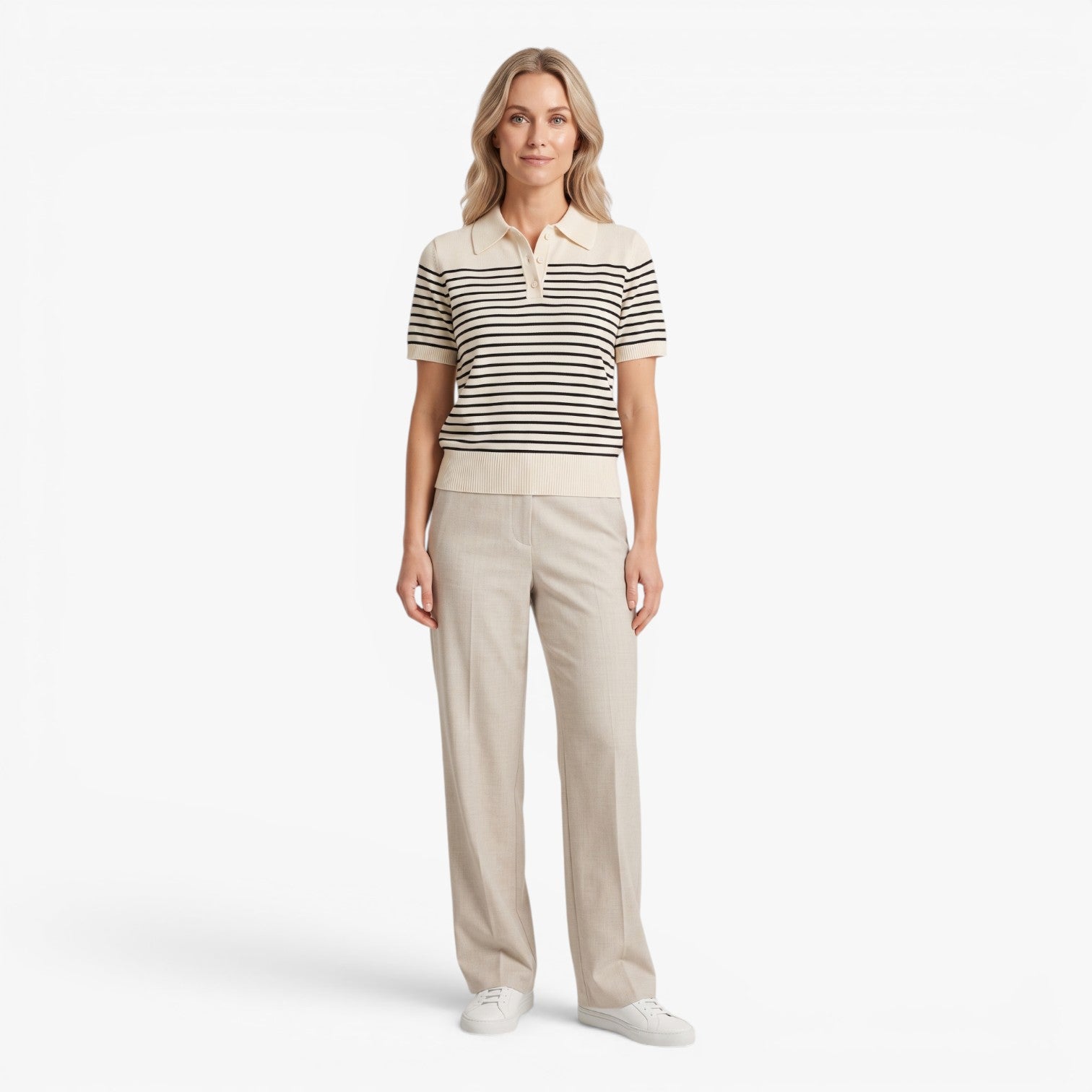 Old Fortune | Damen Strick-Poloshirt mit Streifen