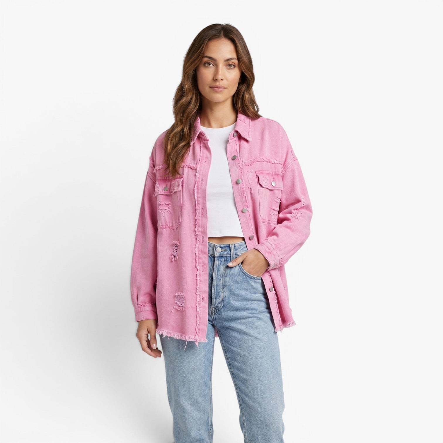 Old Fortune | Dames Jeansjack Oversize met Versleten Details
