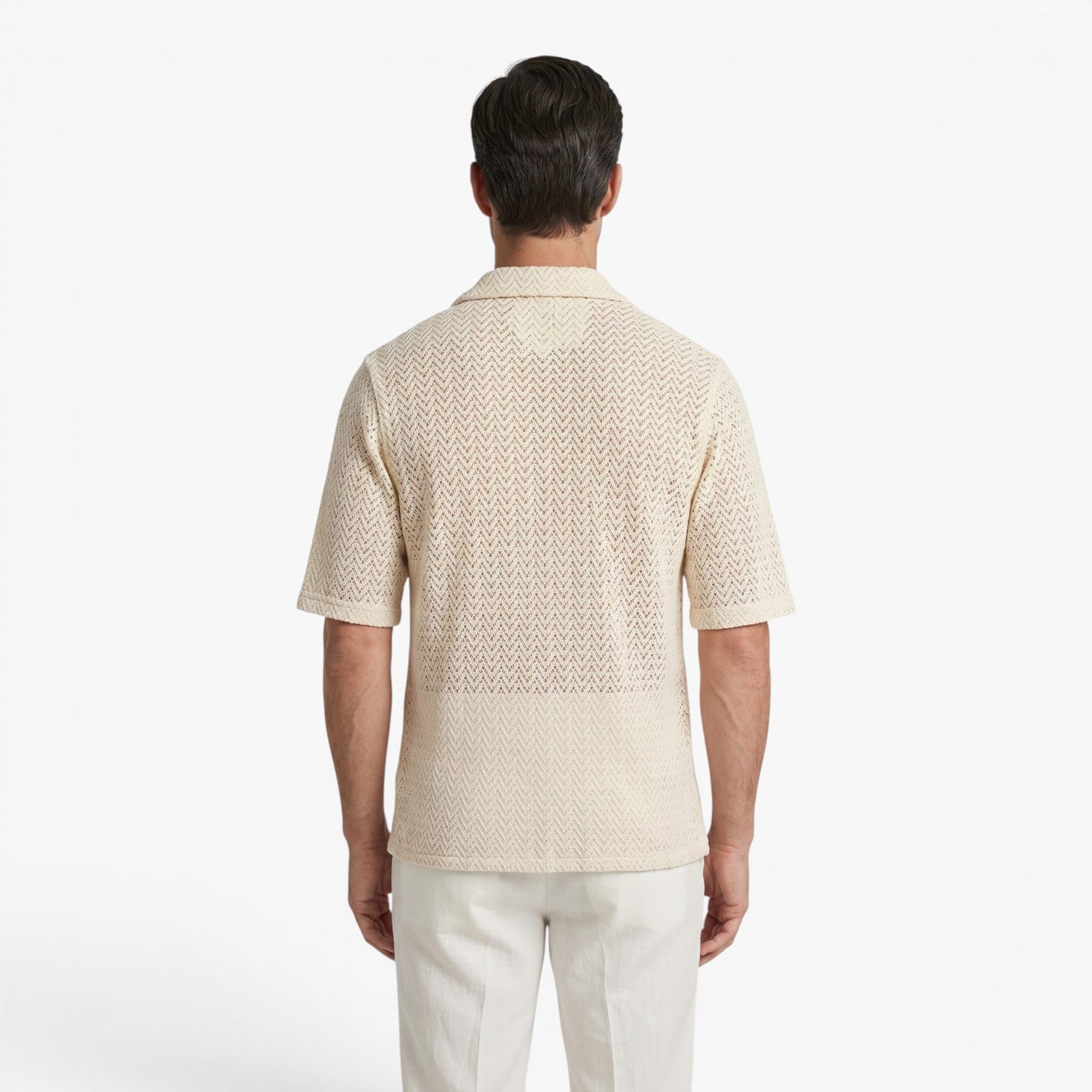 Old Fortune | Men's Knit Shirt with Openwork Pattern and Open Collar