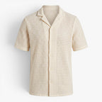 Old Fortune | Men's Knit Shirt with Openwork Pattern and Open Collar
