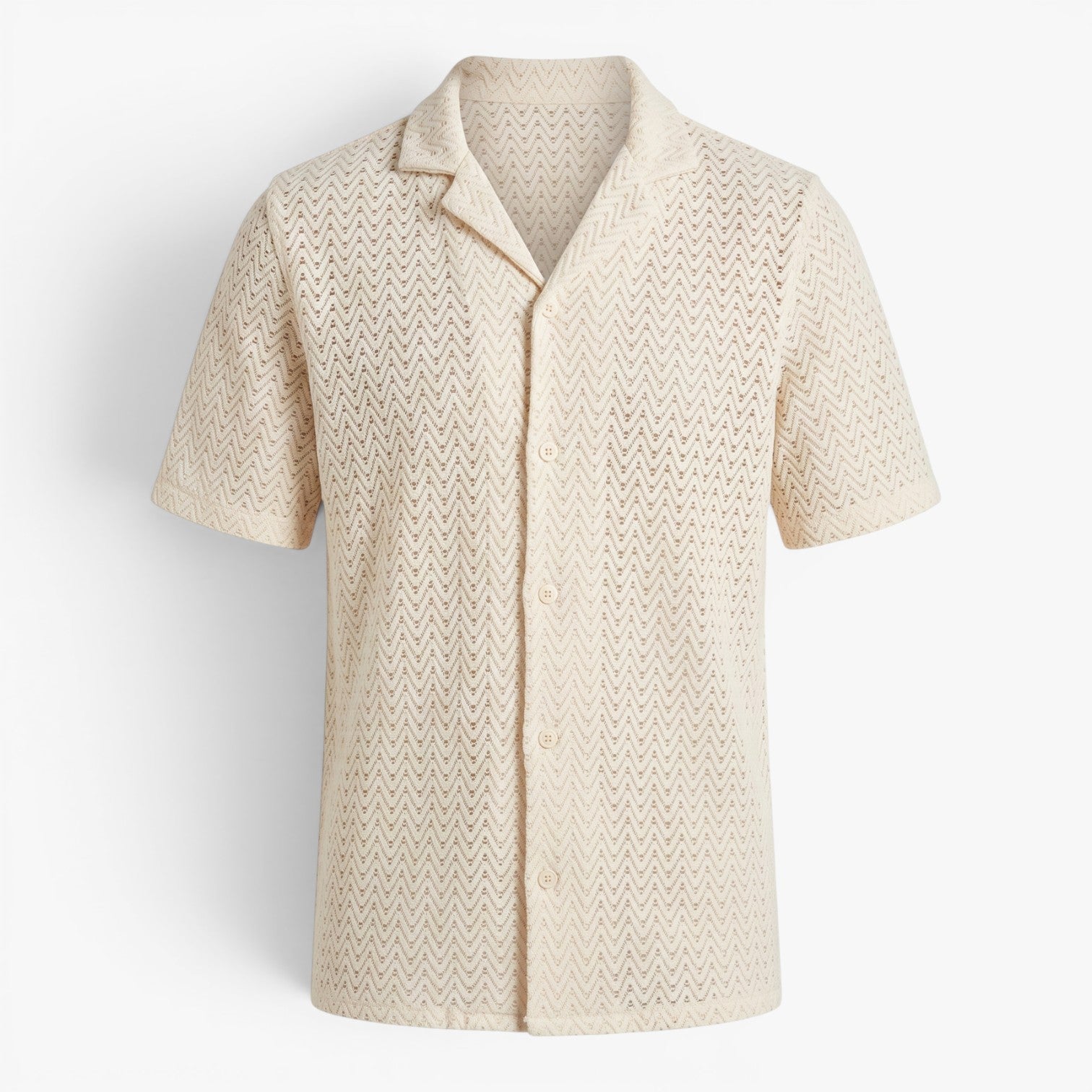 Old Fortune | Men's Knit Shirt with Openwork Pattern and Open Collar