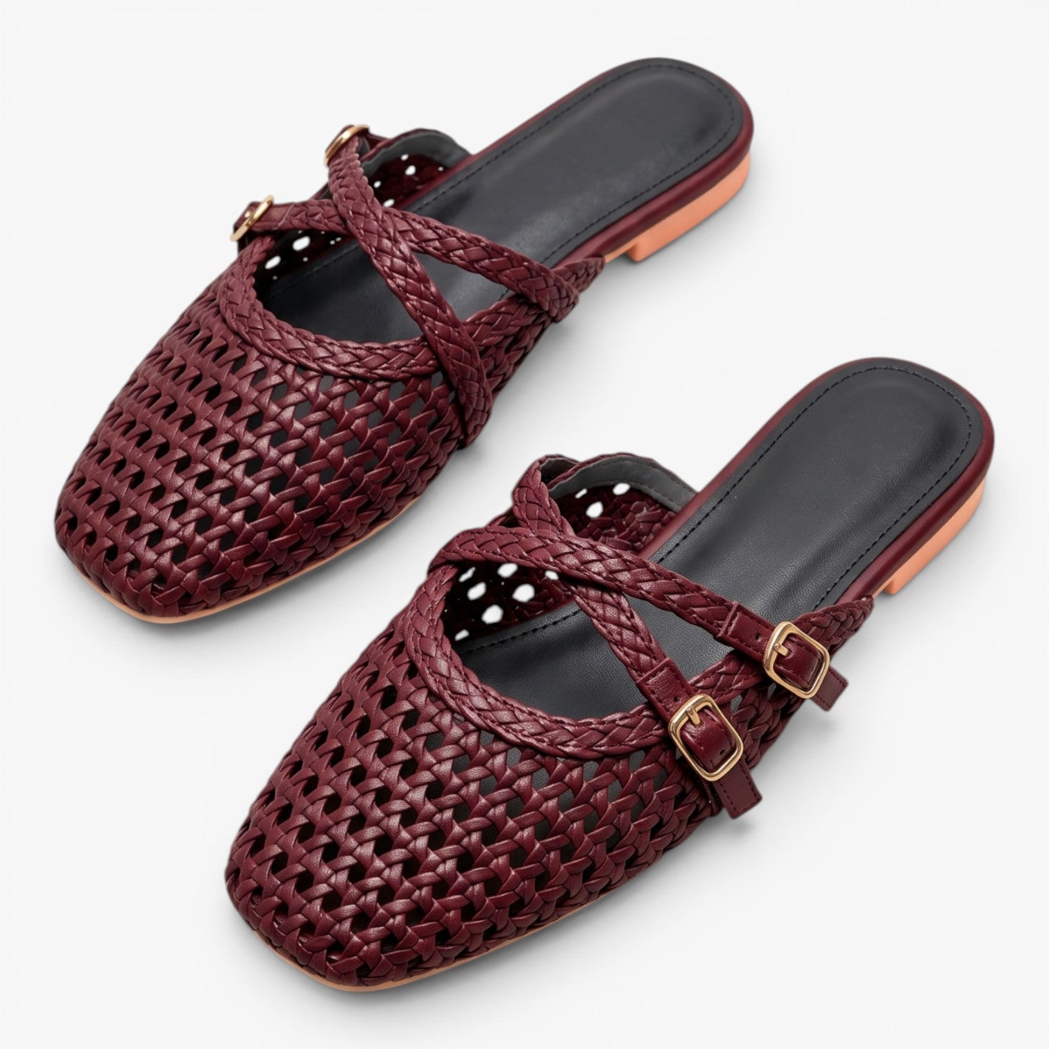 Old Fortune | Women's Woven Mule Ballet Flats with Double Strap
