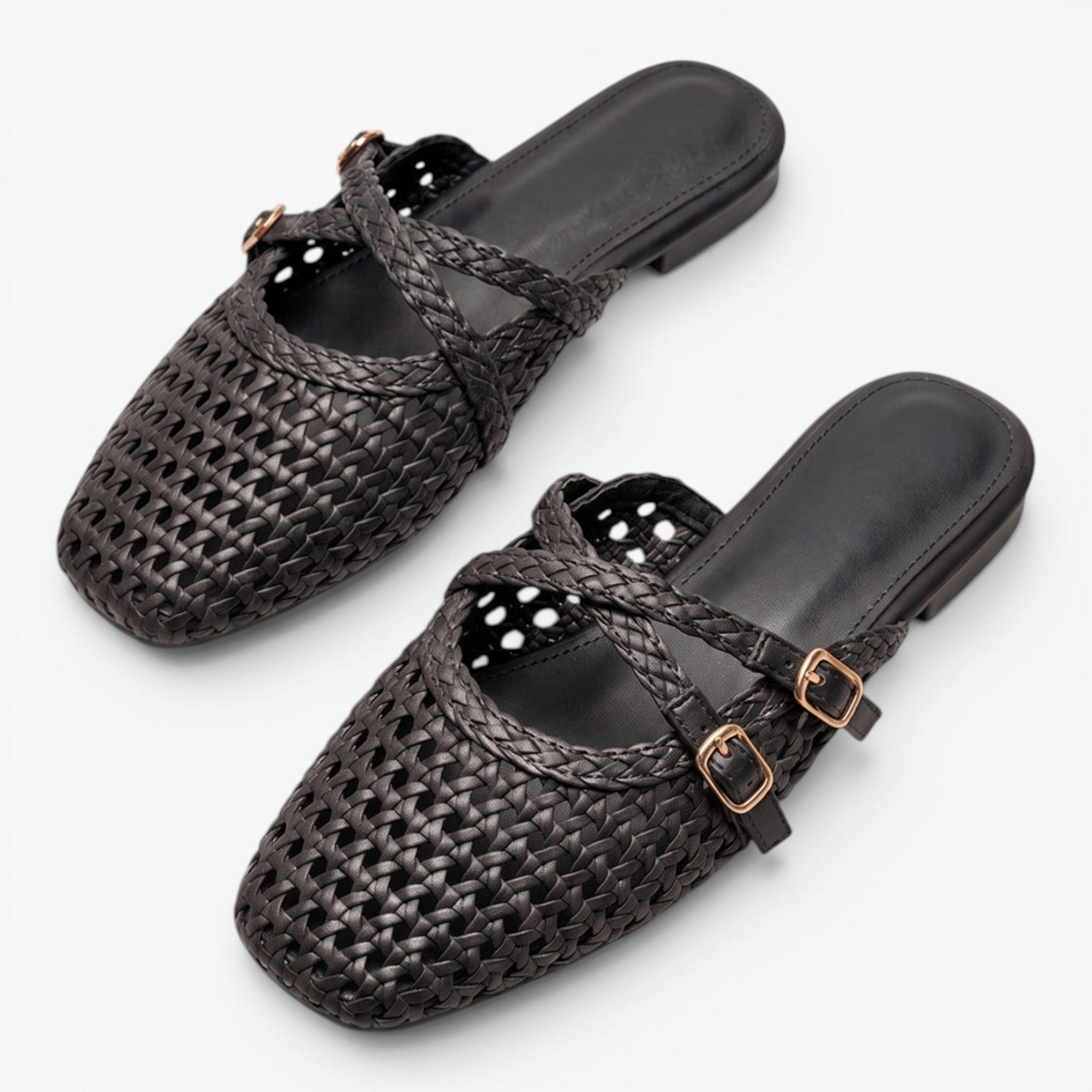 Old Fortune | Women's Woven Mule Ballet Flats with Double Strap