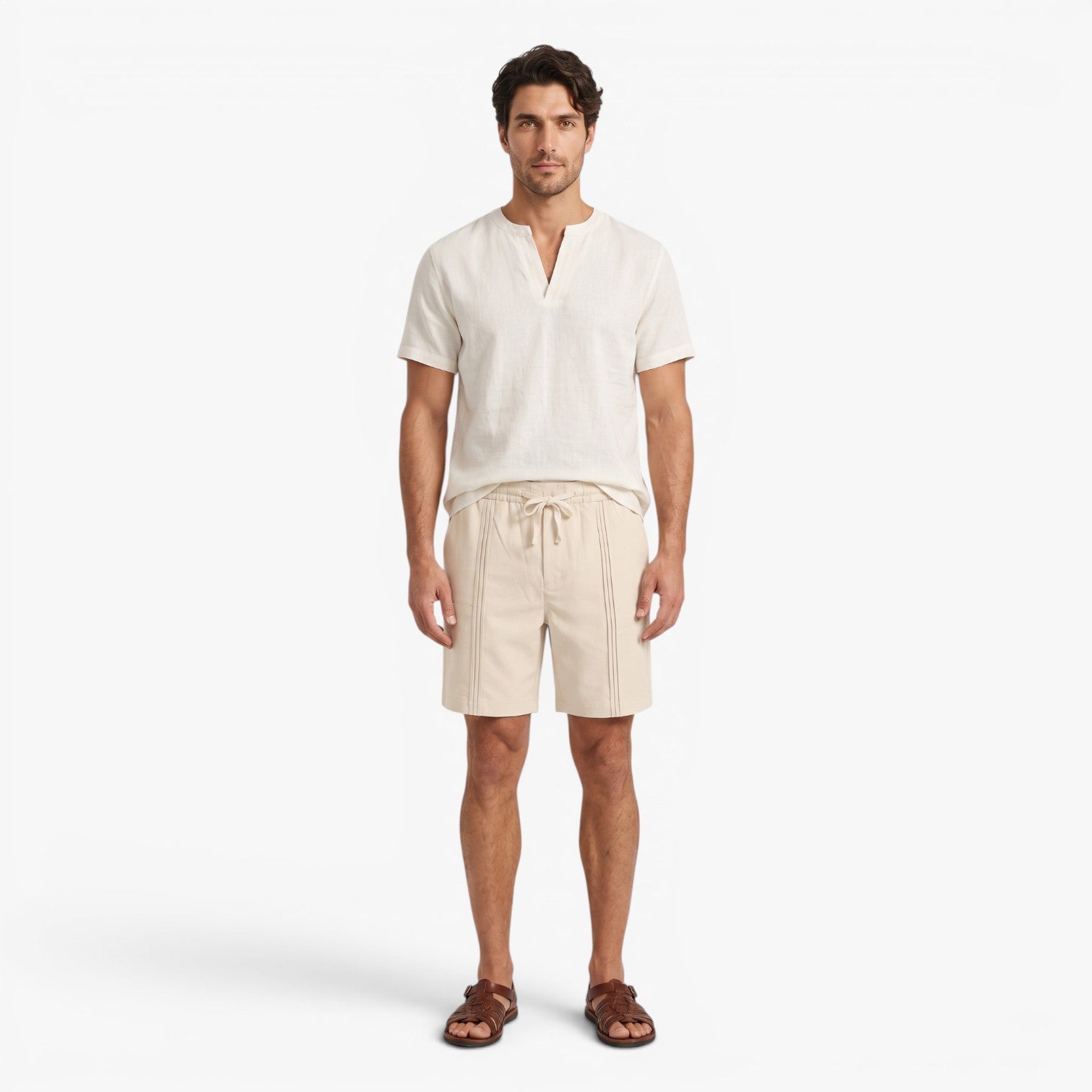 Old Fortune | Heren Linnen Shorts Amalfi met Decoratieve Stiksels