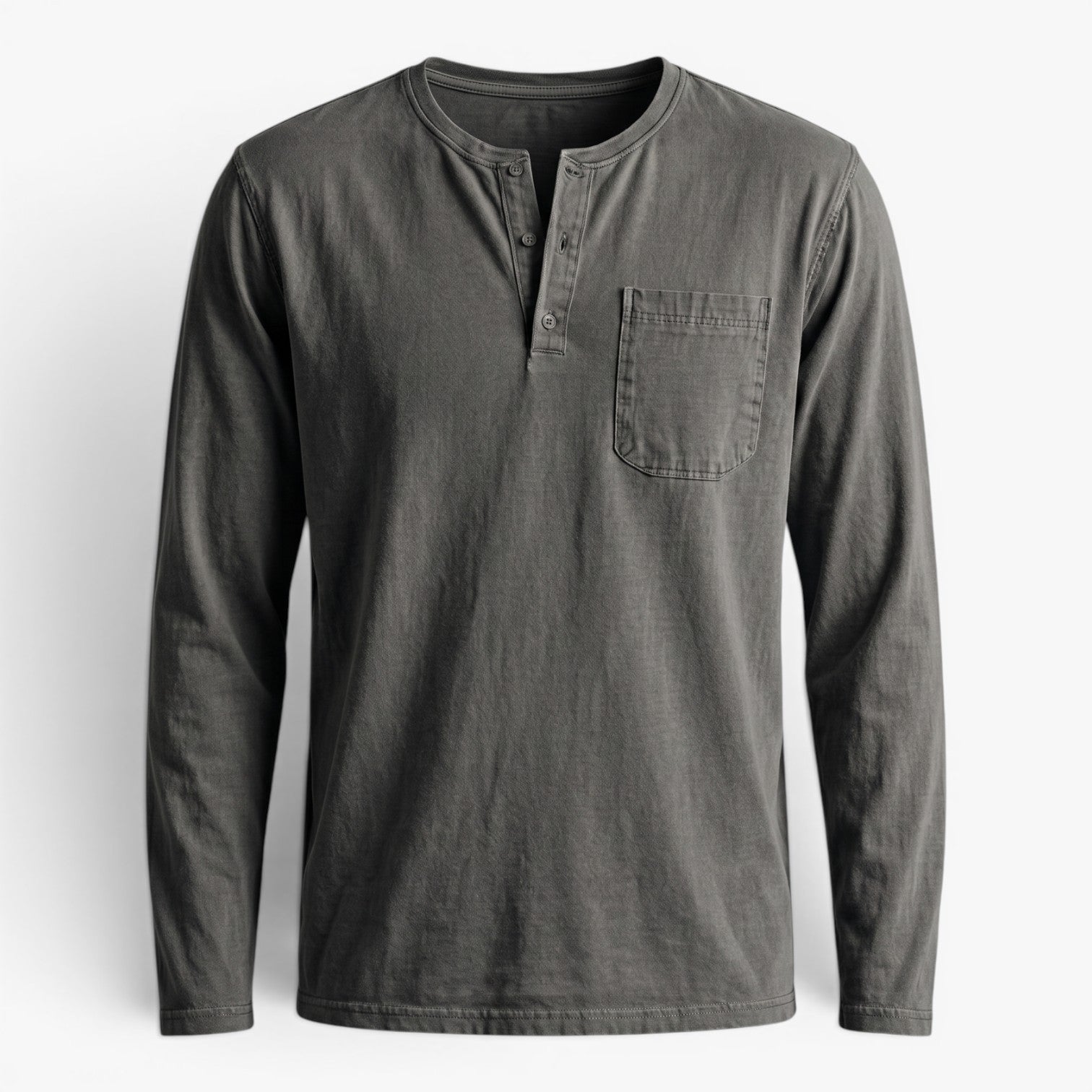 Old Fortune | Męska Koszulka Henley z Długim Rękawem i Kieszenią Casual