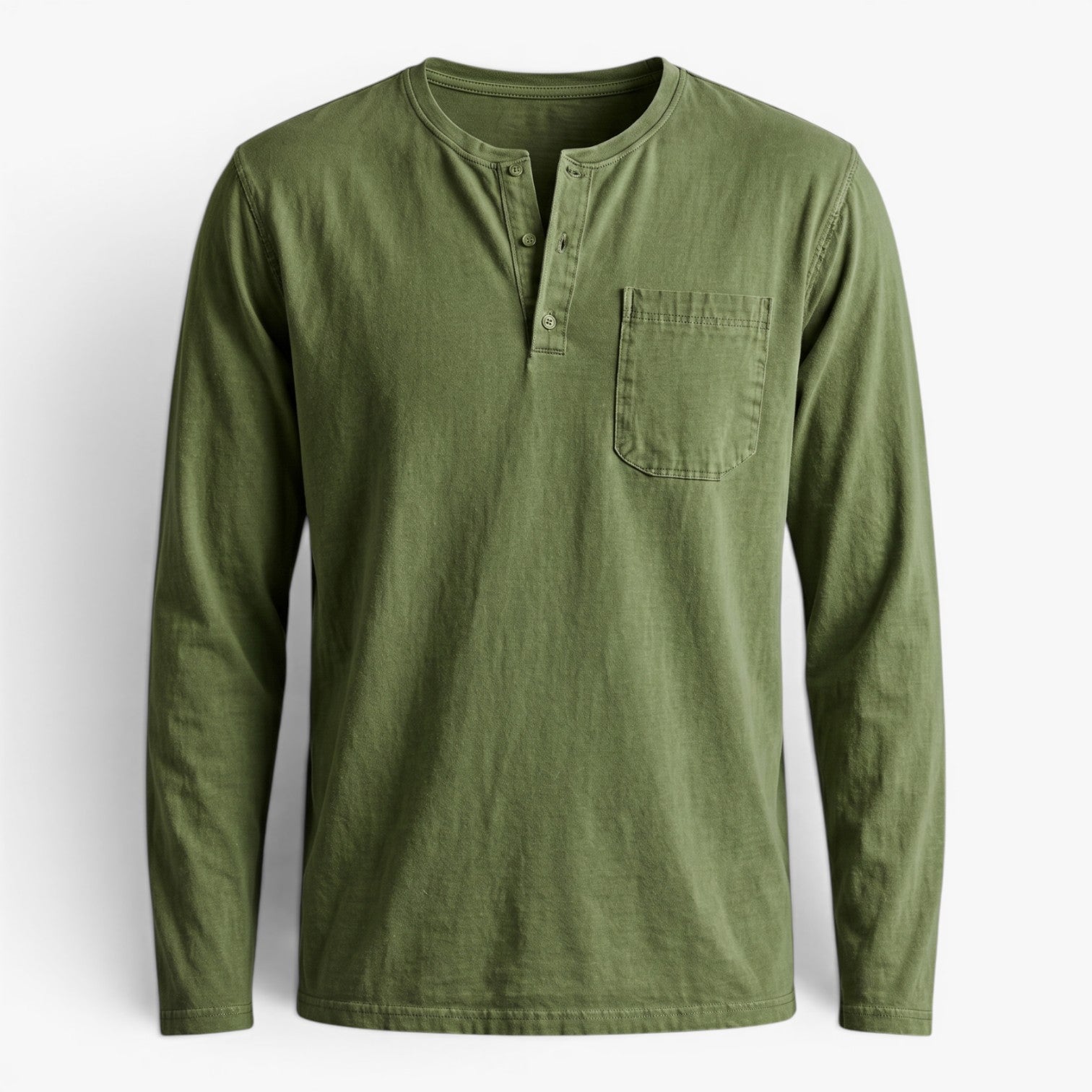 Old Fortune | Męska Koszulka Henley z Długim Rękawem i Kieszenią Casual