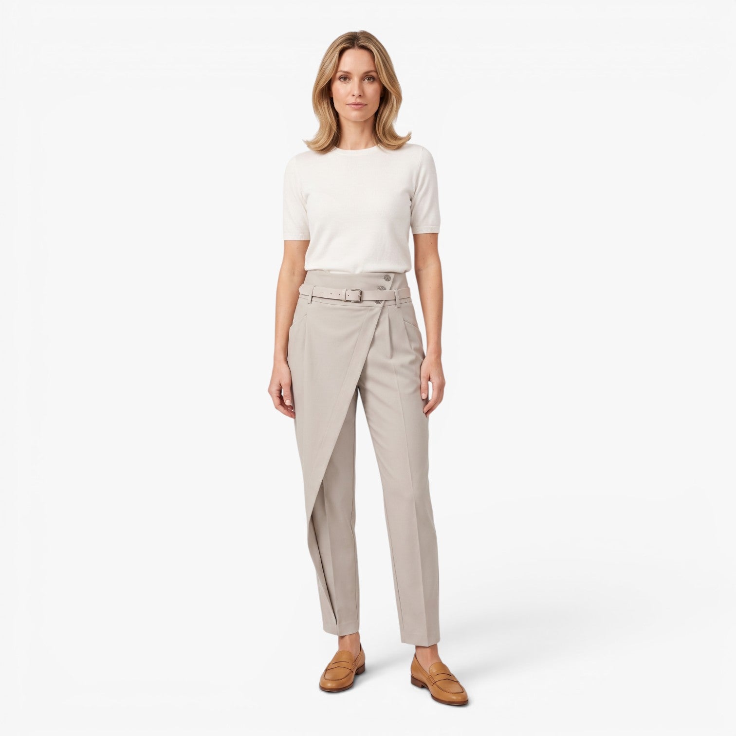 Old Fortune | Damen Elegante Hose mit asymmetrischem Bund und Gürtel