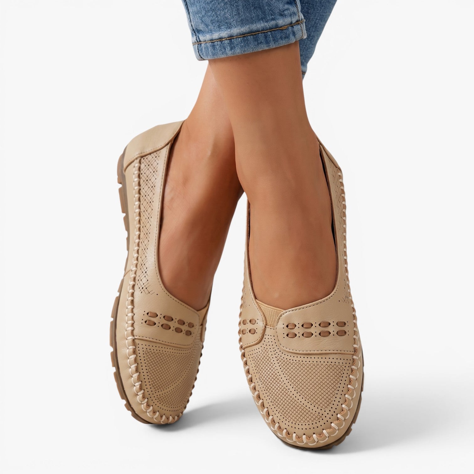 Old Fortune | Dames mocassins met geperforeerde afwerking en comfortabele binnenzool