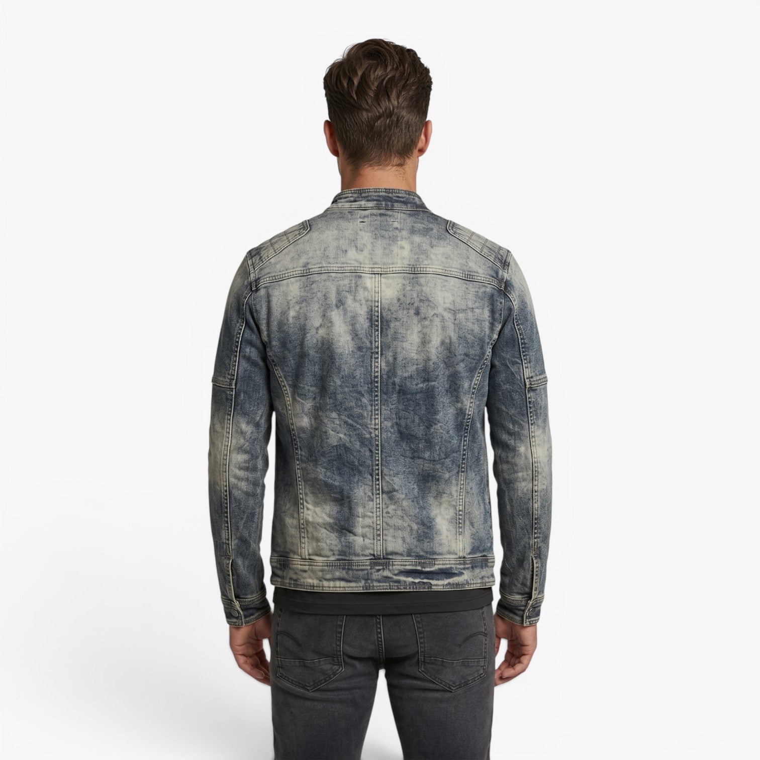 Old Fortune | Herren Vintage Jeansjacke mit Stehkragen und Reißverschlüssen
