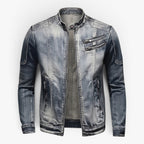 Old Fortune | Herren Vintage Jeansjacke mit Stehkragen und Reißverschlüssen