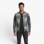 Old Fortune | Herren Vintage Jeansjacke mit Stehkragen und Reißverschlüssen