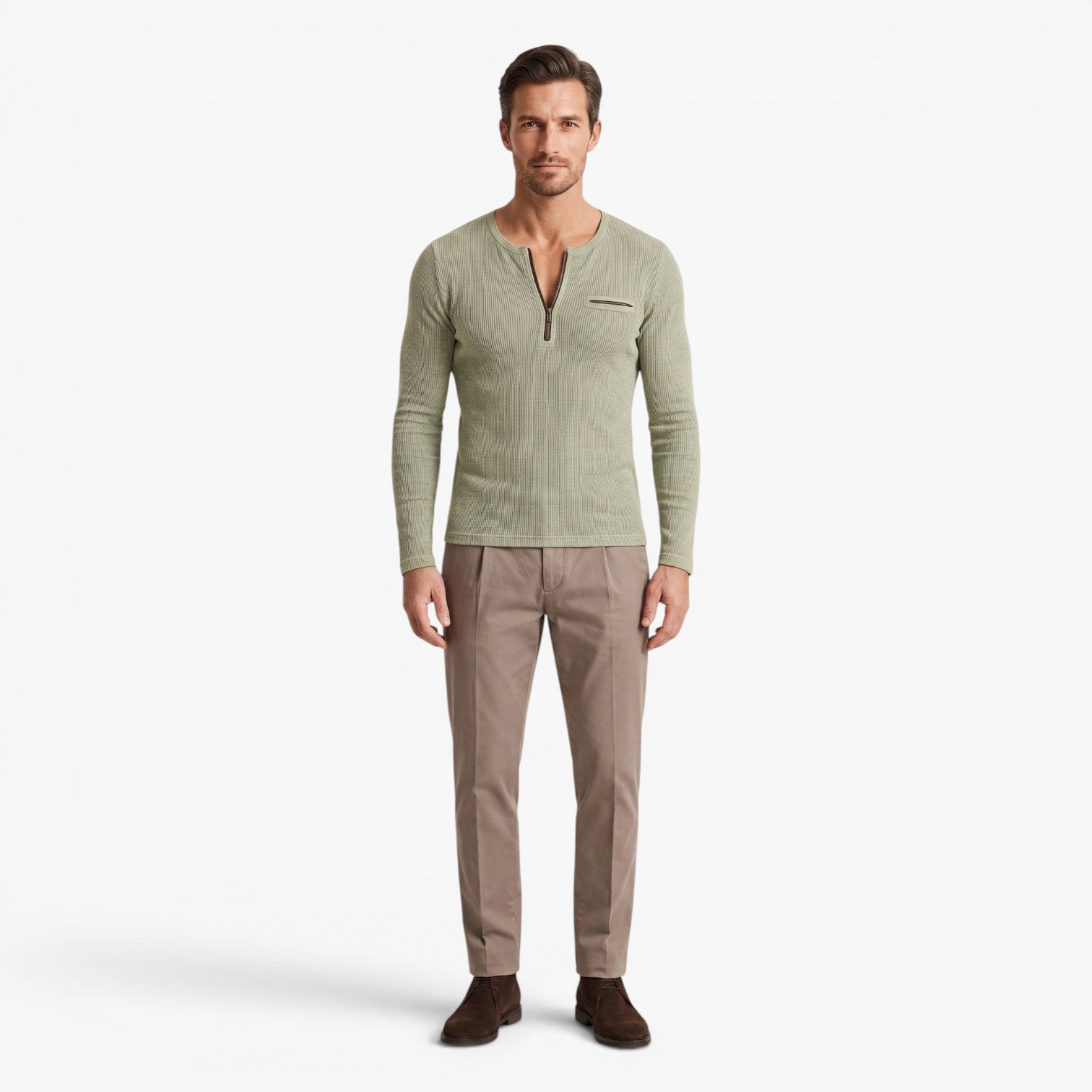 Old Fortune | Men's T-shirt with Zipper at the Neckline and Chest Pocket