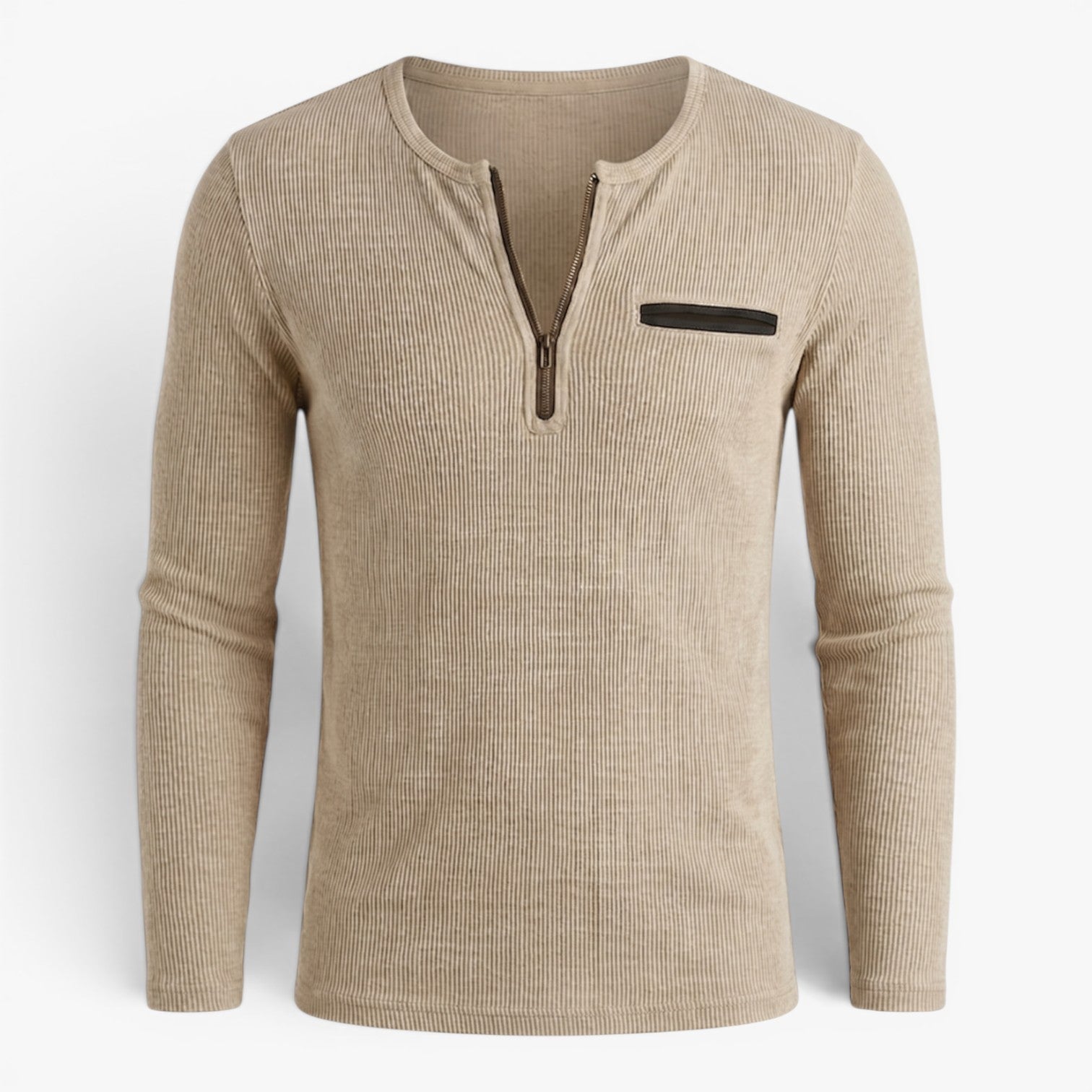 Old Fortune | Męska Koszulka z Zamkiem przy Dekolcie i Kieszonką na Piersi