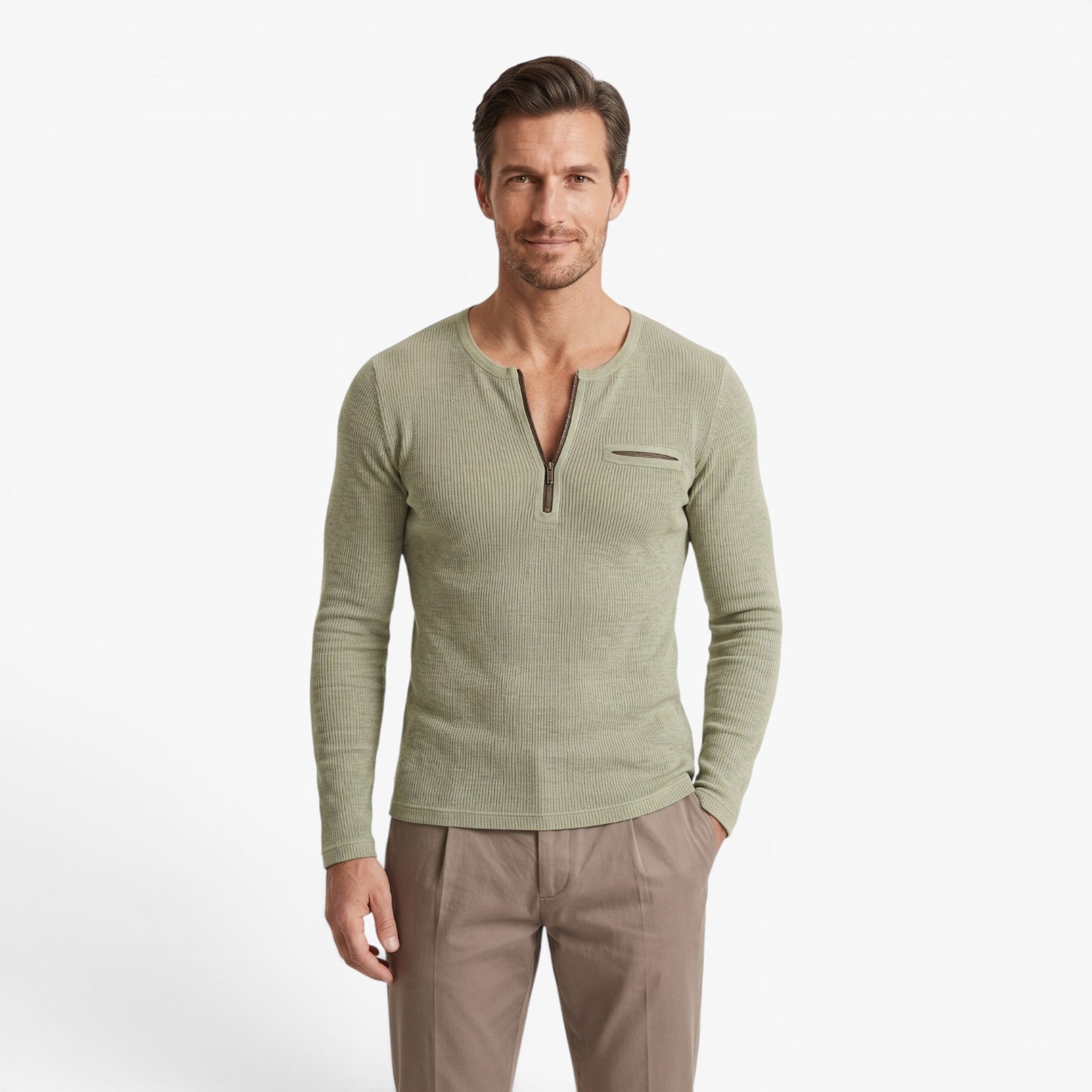 Old Fortune | Men's T-shirt with Zipper at the Neckline and Chest Pocket