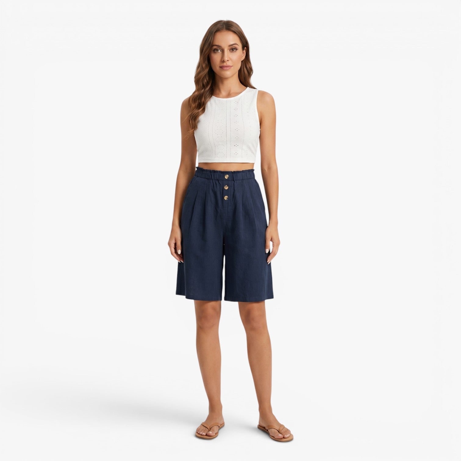 Old Fortune | Women's Bermuda Shorts with Wide Legs and Decorative Buttons