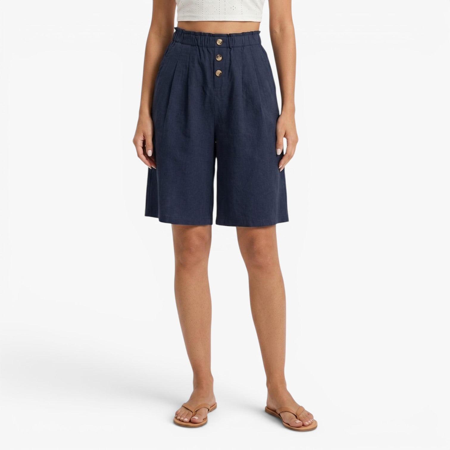 Old Fortune | Women's Bermuda Shorts with Wide Legs and Decorative Buttons