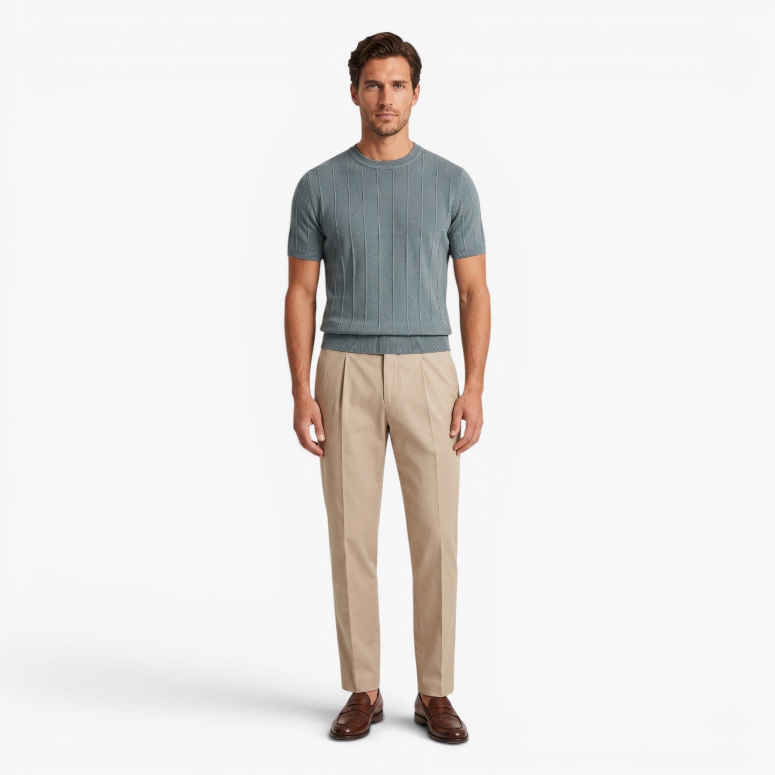 Old Fortune | Heren T-shirt van gebreide stof met verticale ribbels Slim Fit