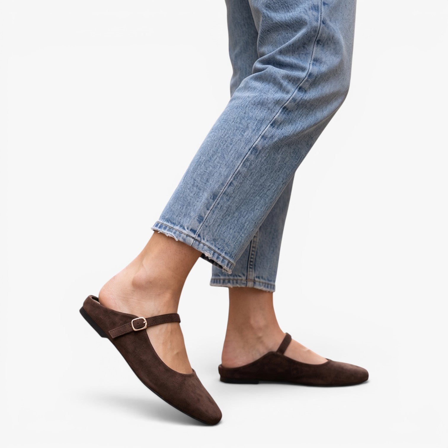 Old Fortune | Dames Suède Ballerina Mule Mary Jane met Gesp