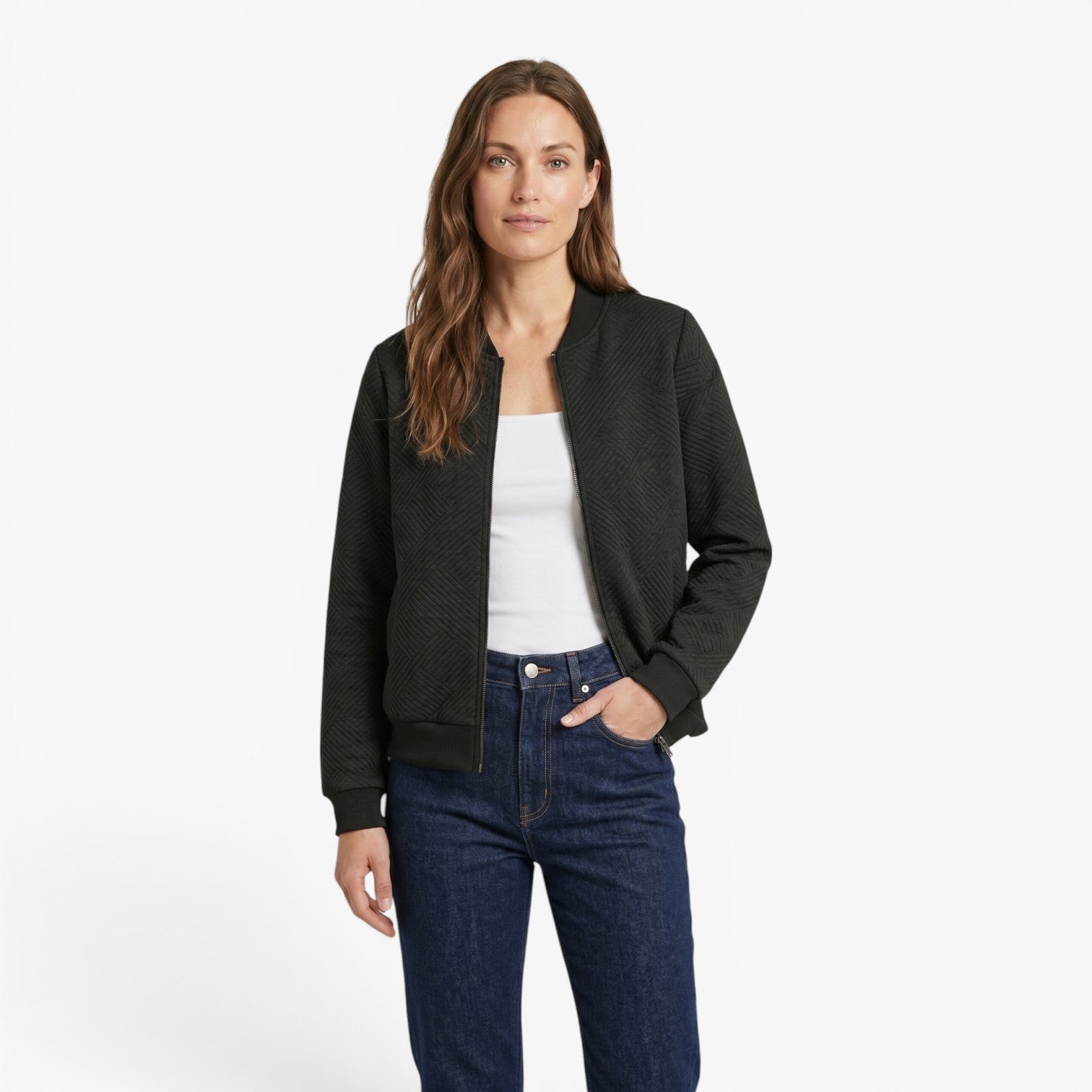 Old Fortune | Women's Quilted Bomber Jacket with Zipper