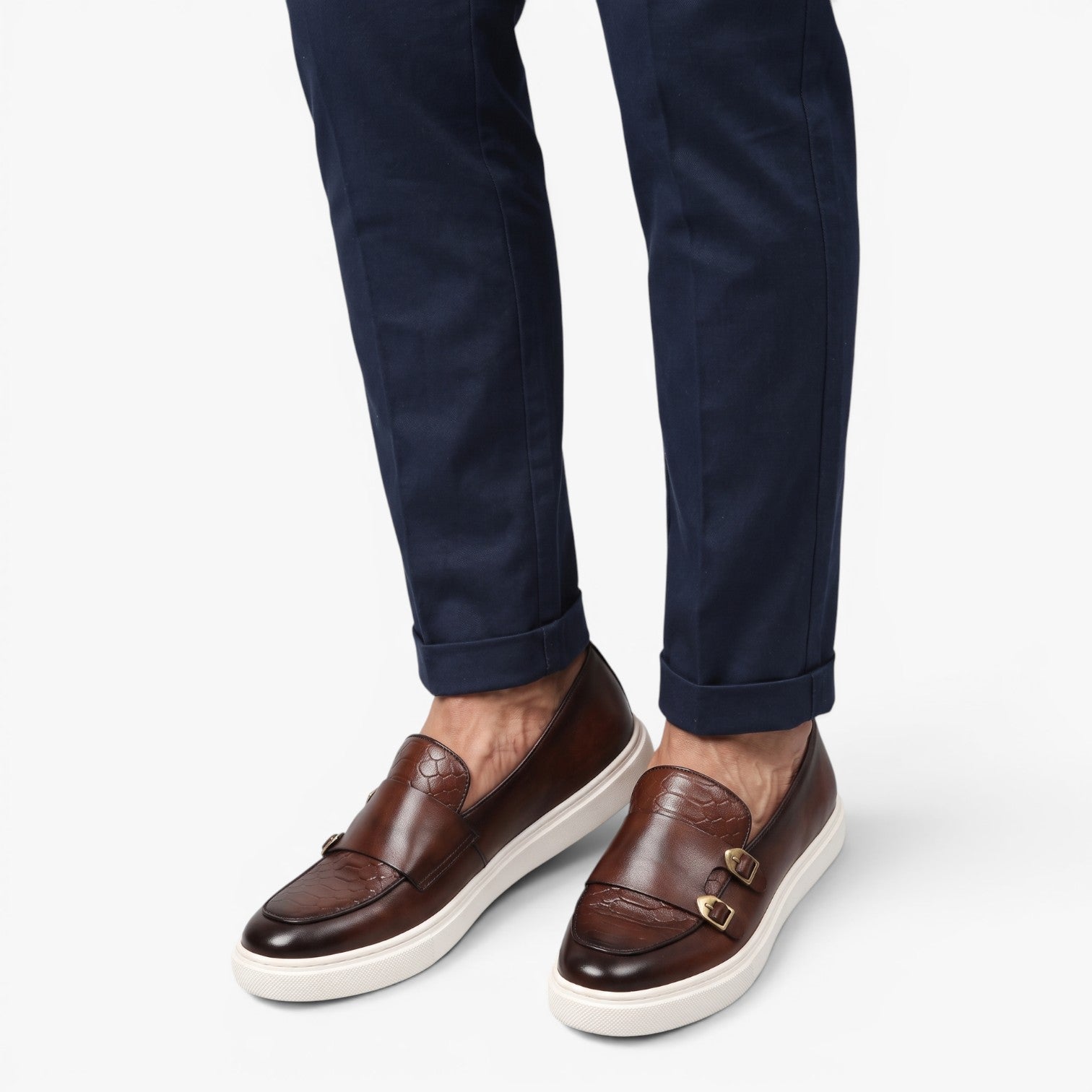 Old Fortune | Men's Loafers with Decorative Strap and Embossed Finish