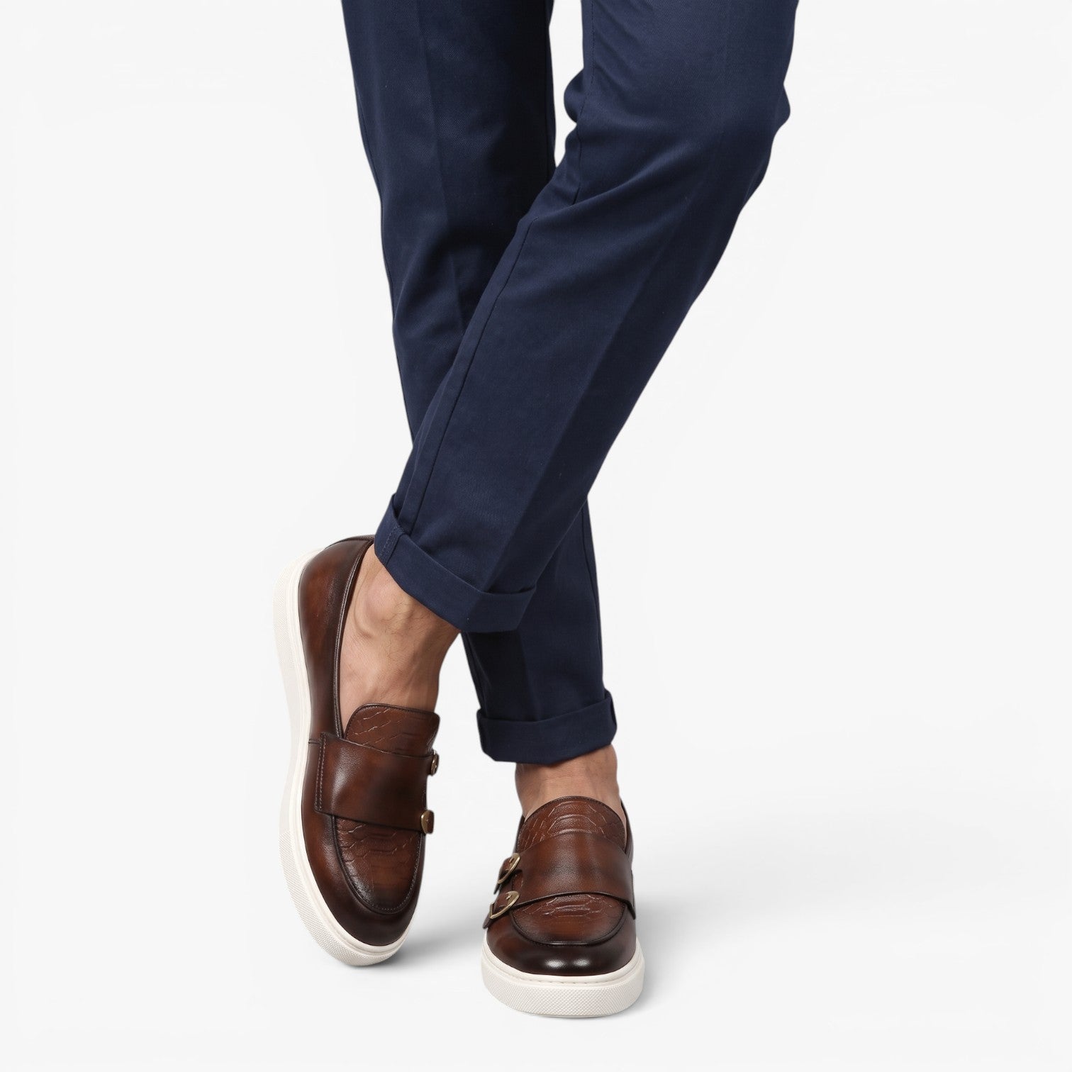 Old Fortune | Men's Loafers with Decorative Strap and Embossed Finish
