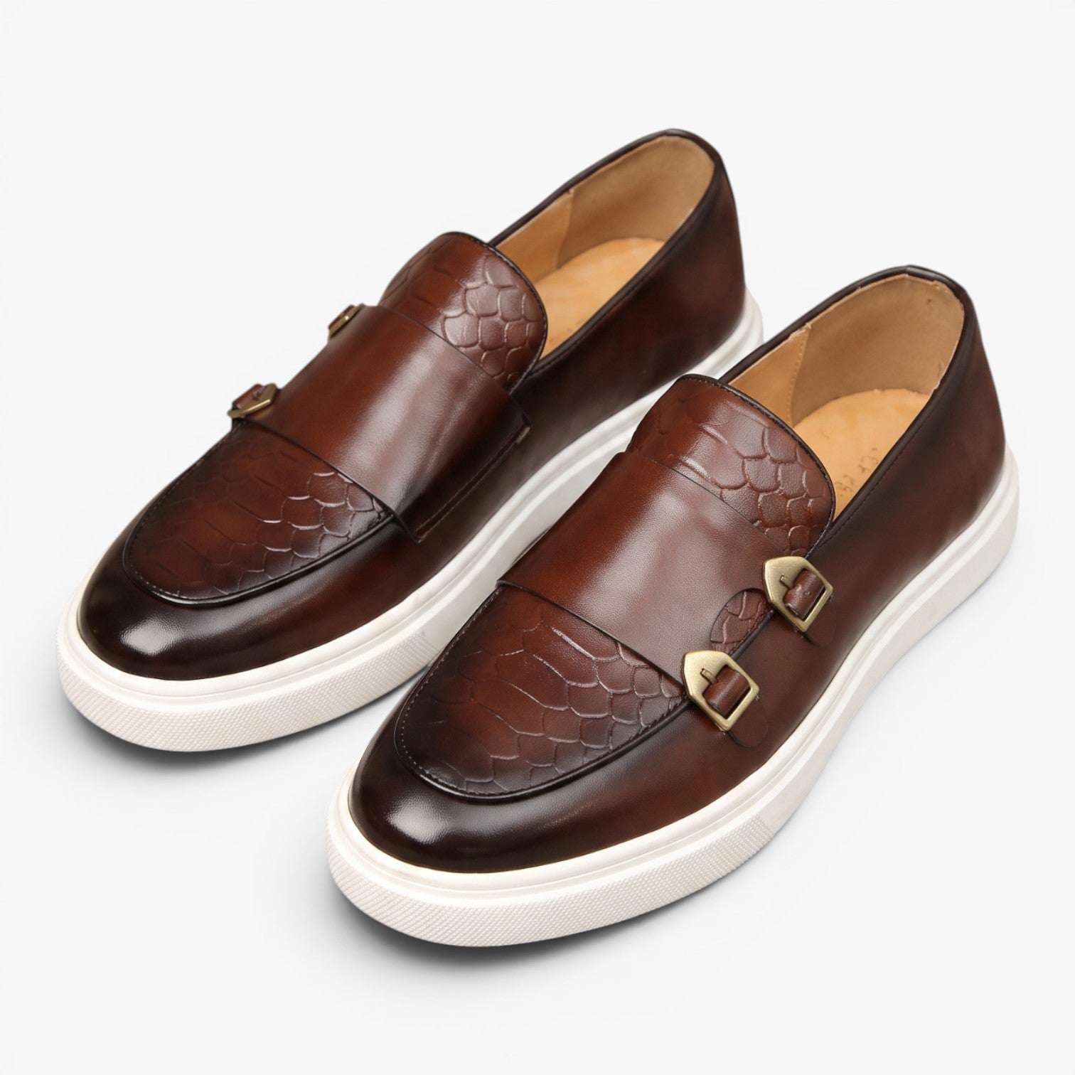 Old Fortune | Men's Loafers with Decorative Strap and Embossed Finish