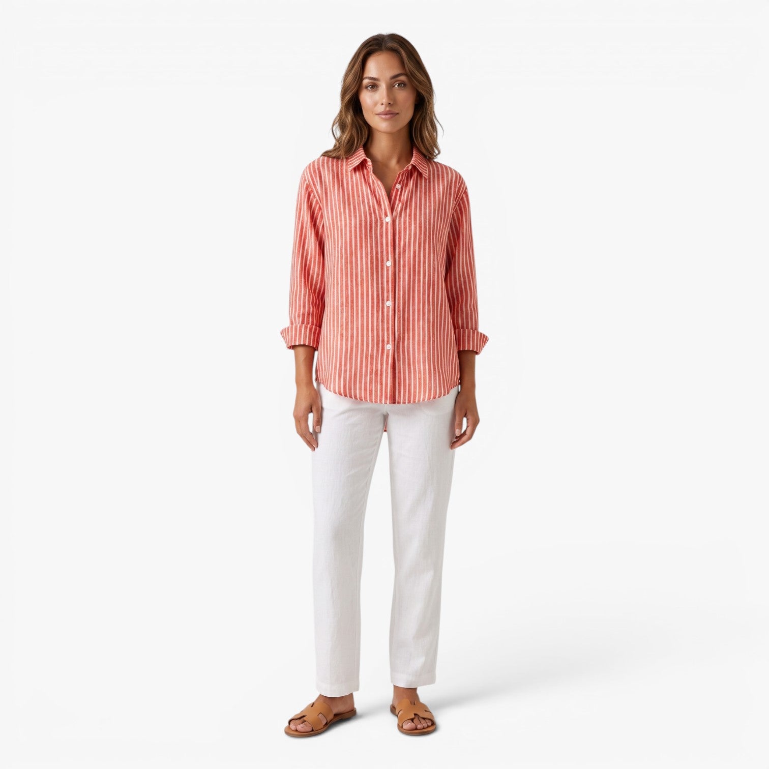 Old Fortune | Damesblouse met strepen, kraag en knopen