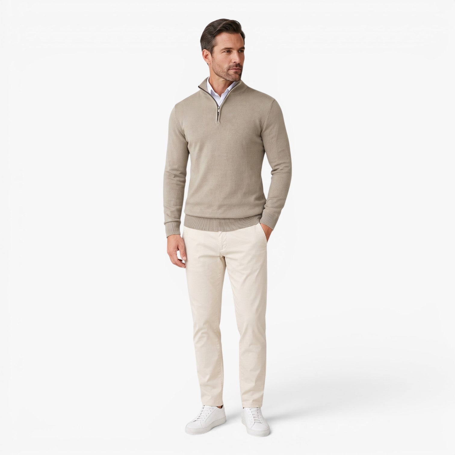 Old Fortune | Men's Sweater with Zipper at the Collar and Stand-up Collar
