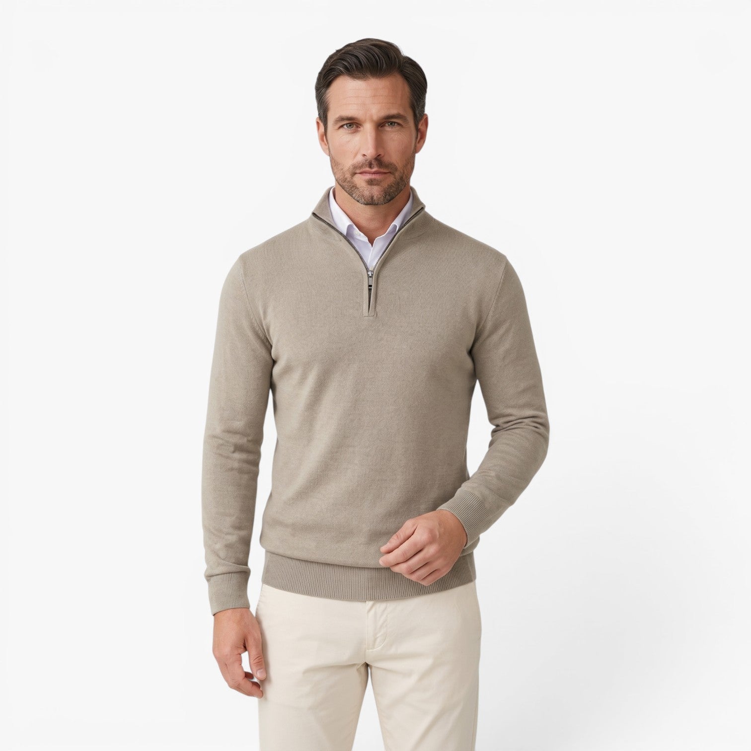 Old Fortune | Men's Sweater with Zipper at the Collar and Stand-up Collar