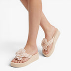 Old Fortune | Damesplatformslippers met decoratieve bloem