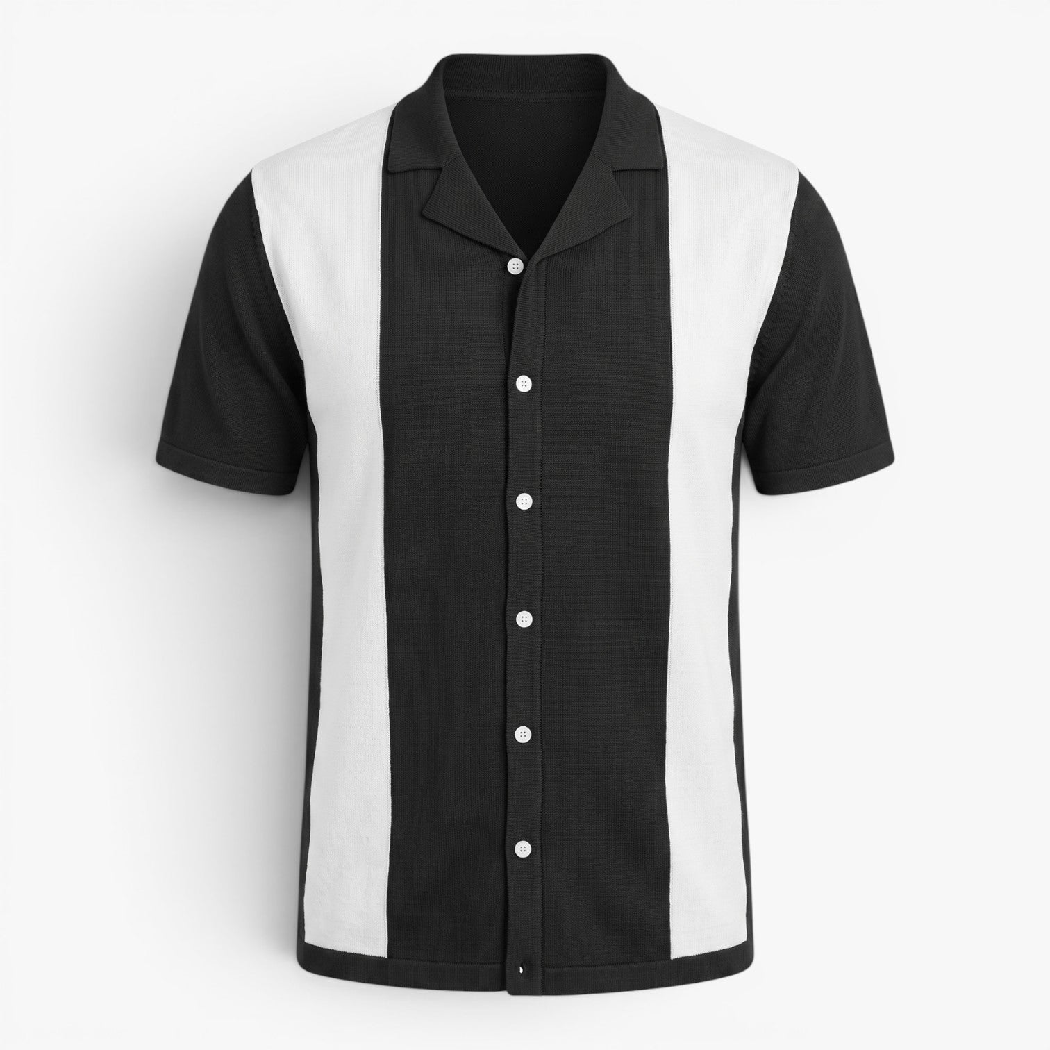 Old Fortune | Men's Shirt with Contrasting Vertical Pattern and Short Sleeves