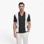 Old Fortune | Men's Shirt with Contrasting Vertical Pattern and Short Sleeves
