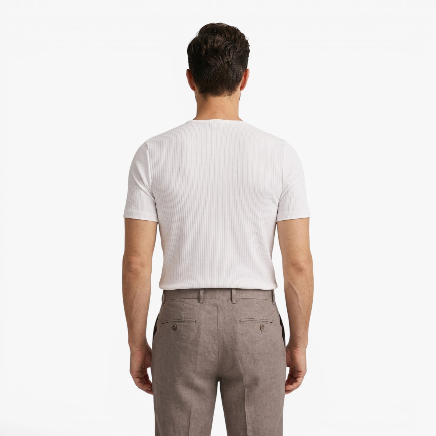 Old Fortune | Męski T-shirt Prążkowany z Dekoltem Henley i Guzikami Slim Fit