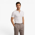 Old Fortune | Męski T-shirt Prążkowany z Dekoltem Henley i Guzikami Slim Fit