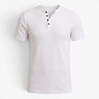 Old Fortune | Męski T-shirt Prążkowany z Dekoltem Henley i Guzikami Slim Fit