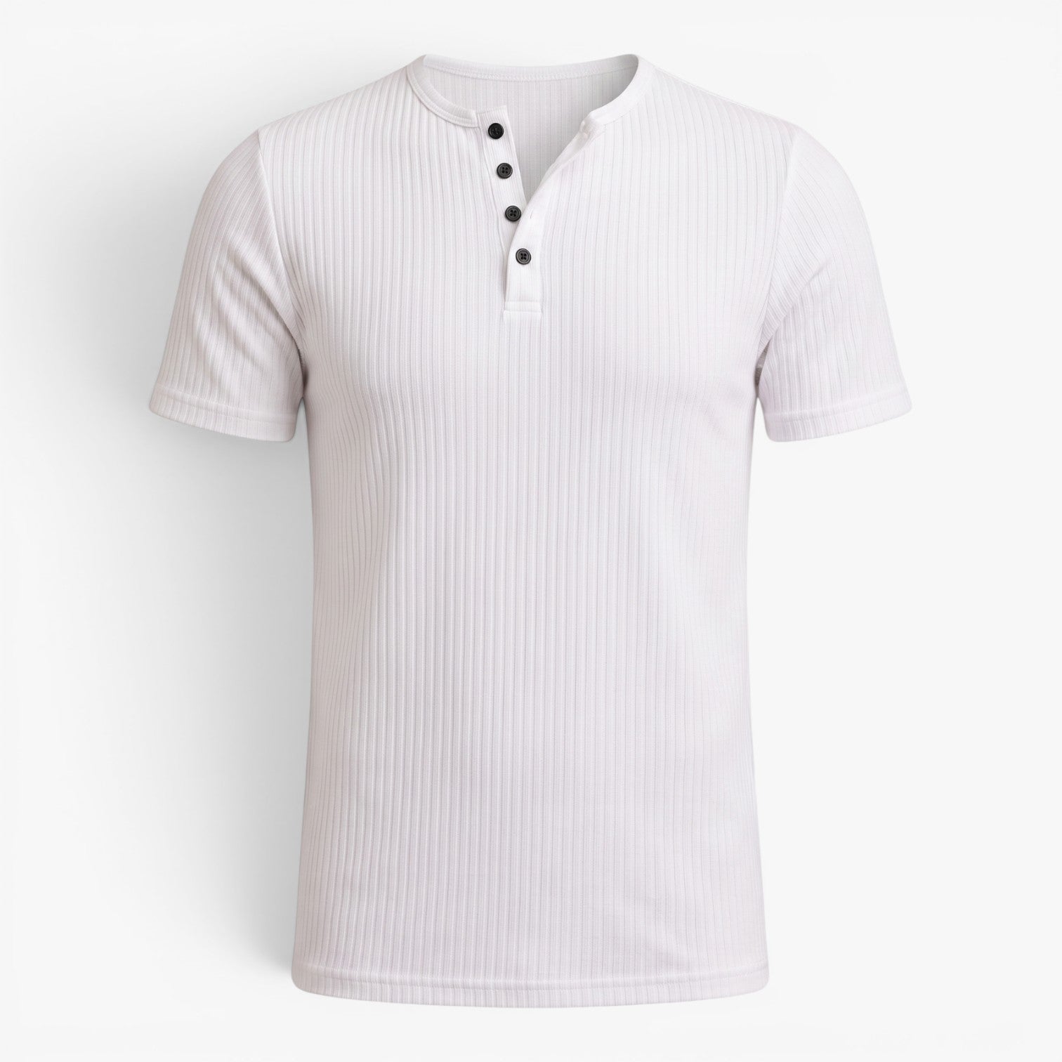 Old Fortune | Męski T-shirt Prążkowany z Dekoltem Henley i Guzikami Slim Fit