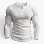 Old Fortune | Męska Prążkowana Koszulka Henley Slim Fit z Długim Rękawem