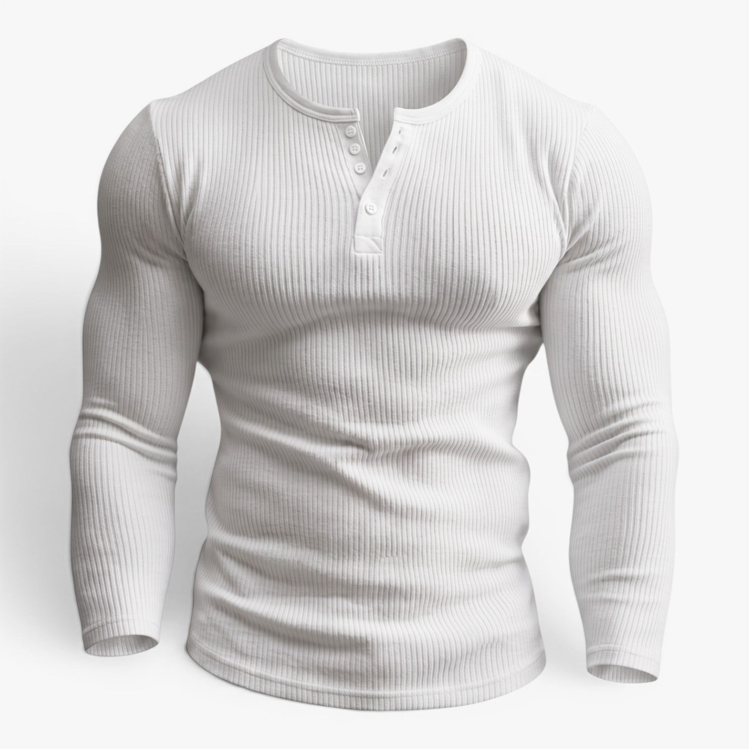 Old Fortune | Męska Prążkowana Koszulka Henley Slim Fit z Długim Rękawem