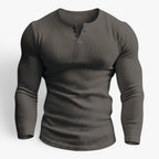 Old Fortune | Męska Prążkowana Koszulka Henley Slim Fit z Długim Rękawem