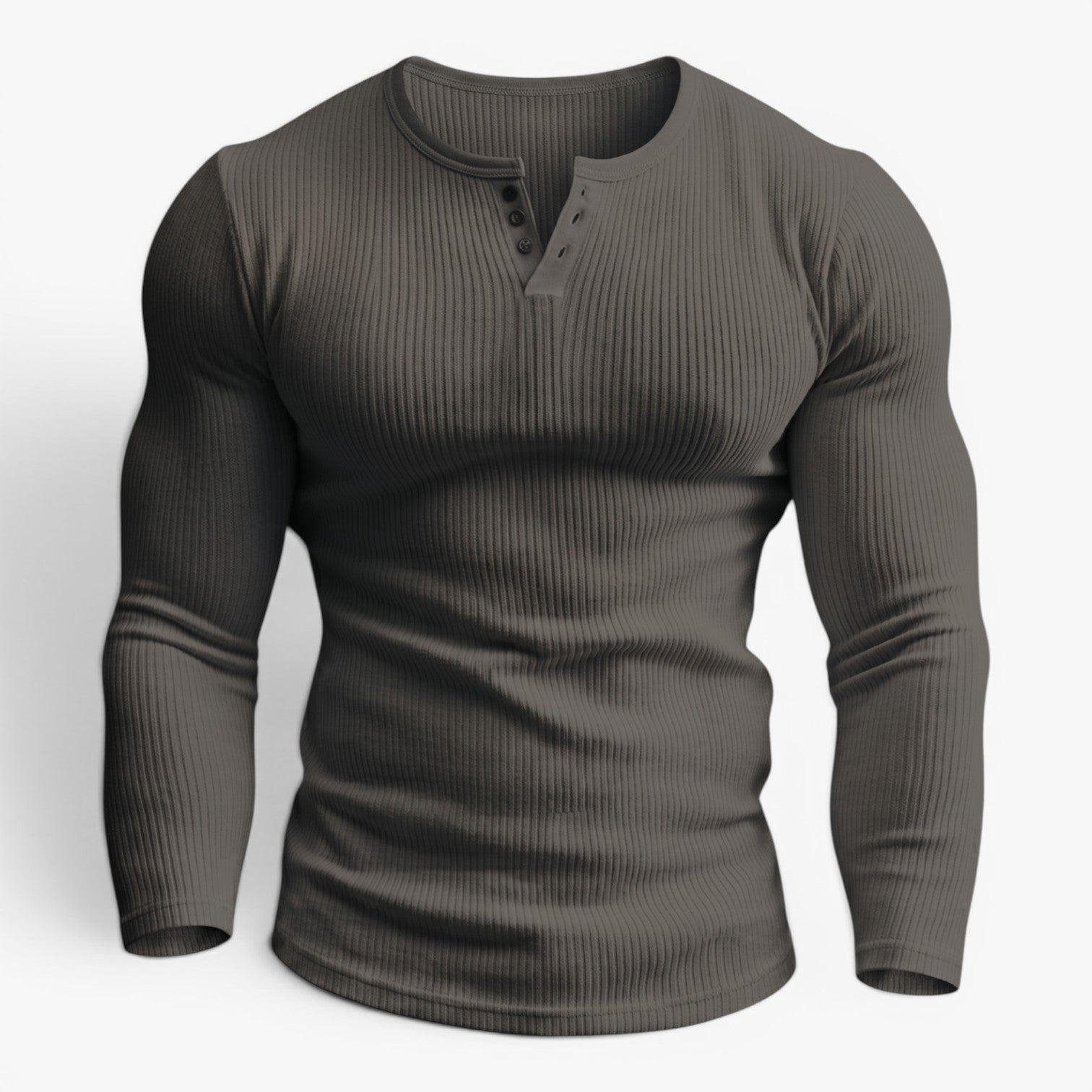 Old Fortune | Męska Prążkowana Koszulka Henley Slim Fit z Długim Rękawem