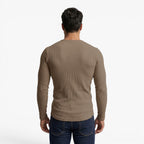 Old Fortune | Męska Prążkowana Koszulka Henley Slim Fit z Długim Rękawem