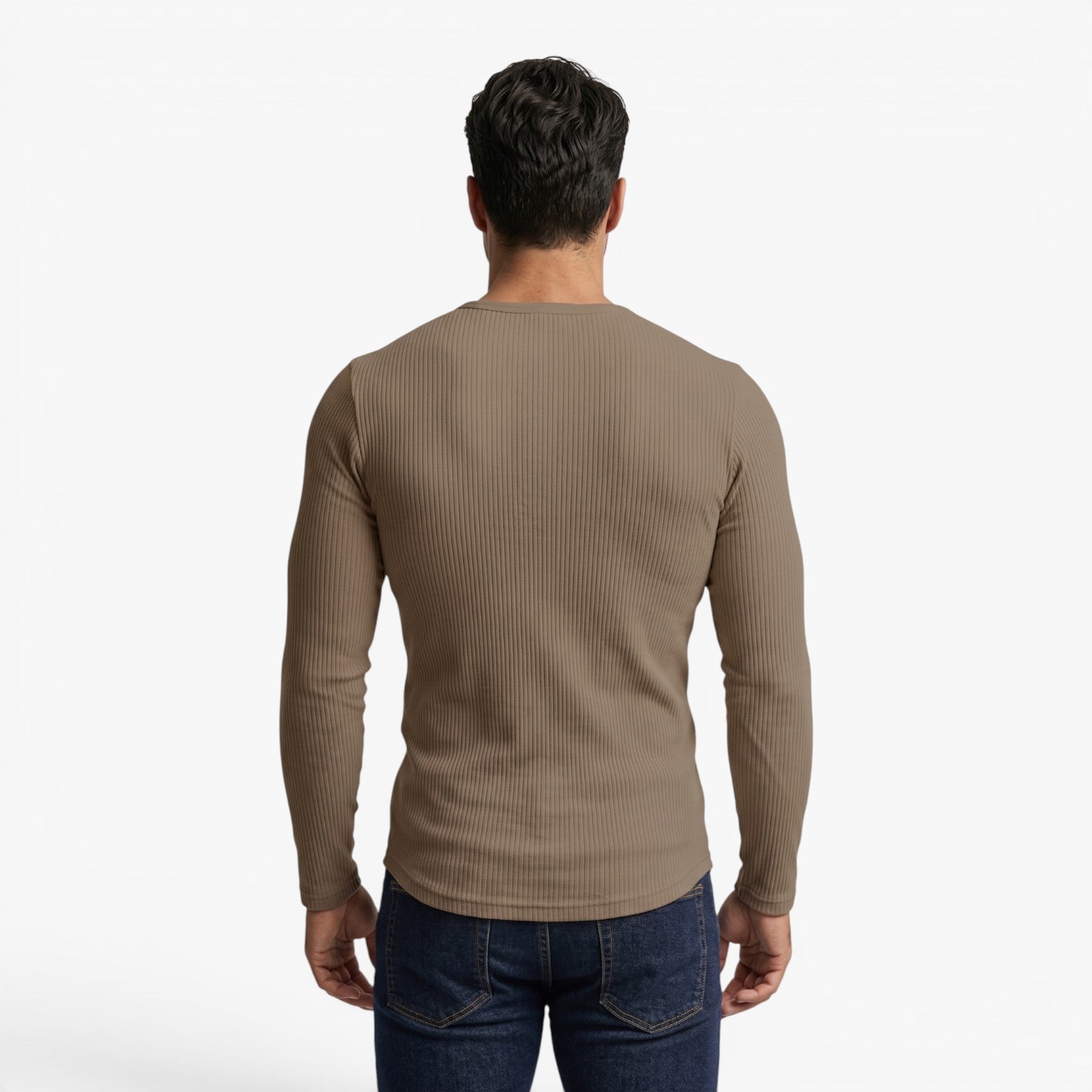 Old Fortune | Męska Prążkowana Koszulka Henley Slim Fit z Długim Rękawem