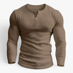 Old Fortune | Męska Prążkowana Koszulka Henley Slim Fit z Długim Rękawem